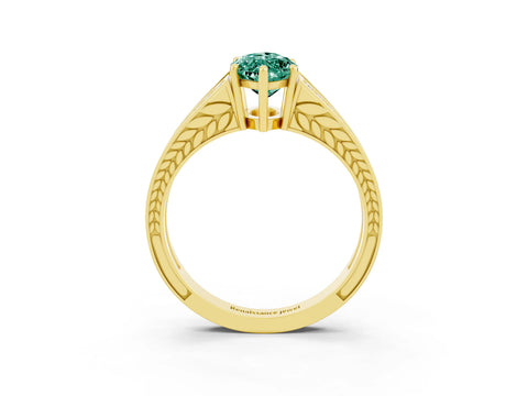 Yellow gold Marquise Cut Green Sapphire Split Shank Ring with Pavé Band and Four-Prong Setting_3