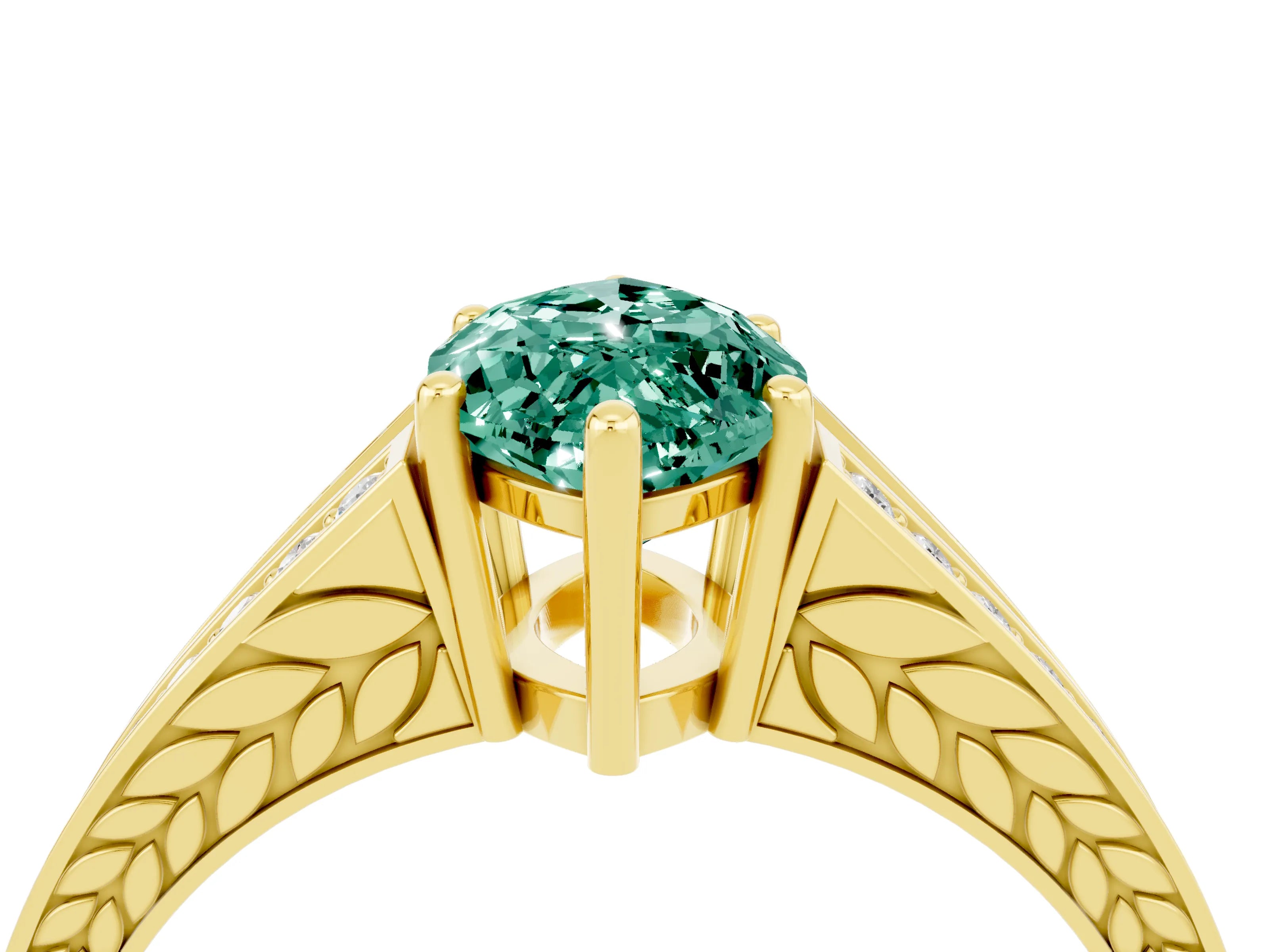 Yellow gold Marquise Cut Green Sapphire Split Shank Ring with Pavé Band and Four-Prong Setting_4