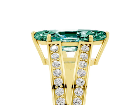 Yellow gold Marquise Cut Green Sapphire Split Shank Ring with Pavé Band and Four-Prong Setting_5