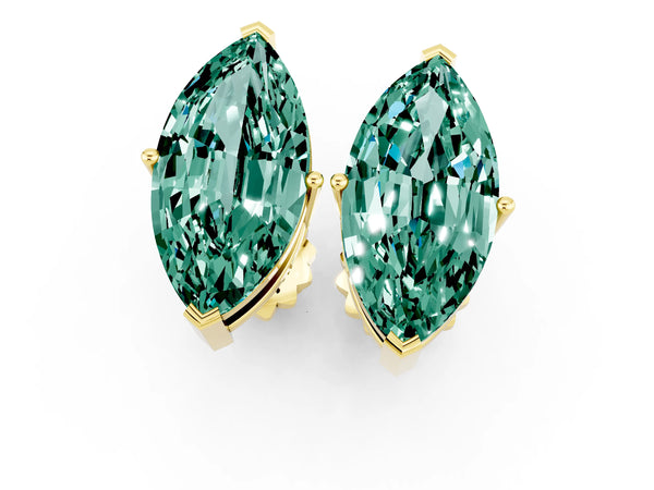 Yellow gold Marquise Cut Green Sapphire Stud Earrings