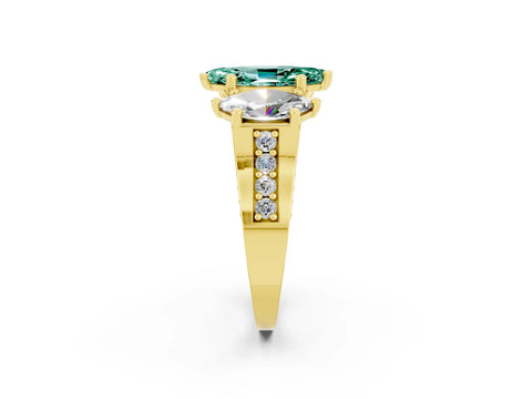 Yellow gold Marquise Cut Green Sapphire Three-Stone Ring with Channel Set Band and Four-Prong Setting_2