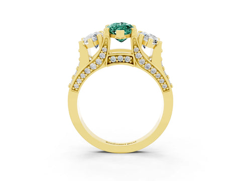 Yellow gold Marquise Cut Green Sapphire Three-Stone Ring with Channel Set Band and Four-Prong Setting_3