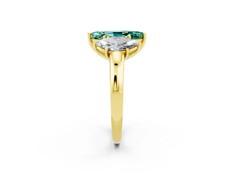 Yellow gold Marquise Cut Green Sapphire Three-Stone Ring with Four-Prong Setting and Classic Band_2