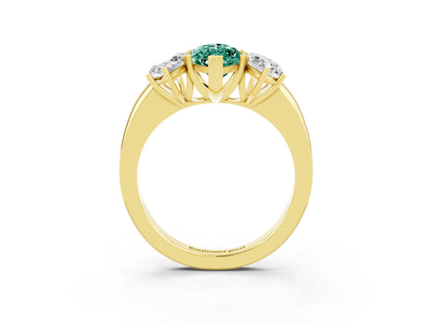 Yellow gold Marquise Cut Green Sapphire Three-Stone Ring with Four-Prong Setting and Classic Band_3