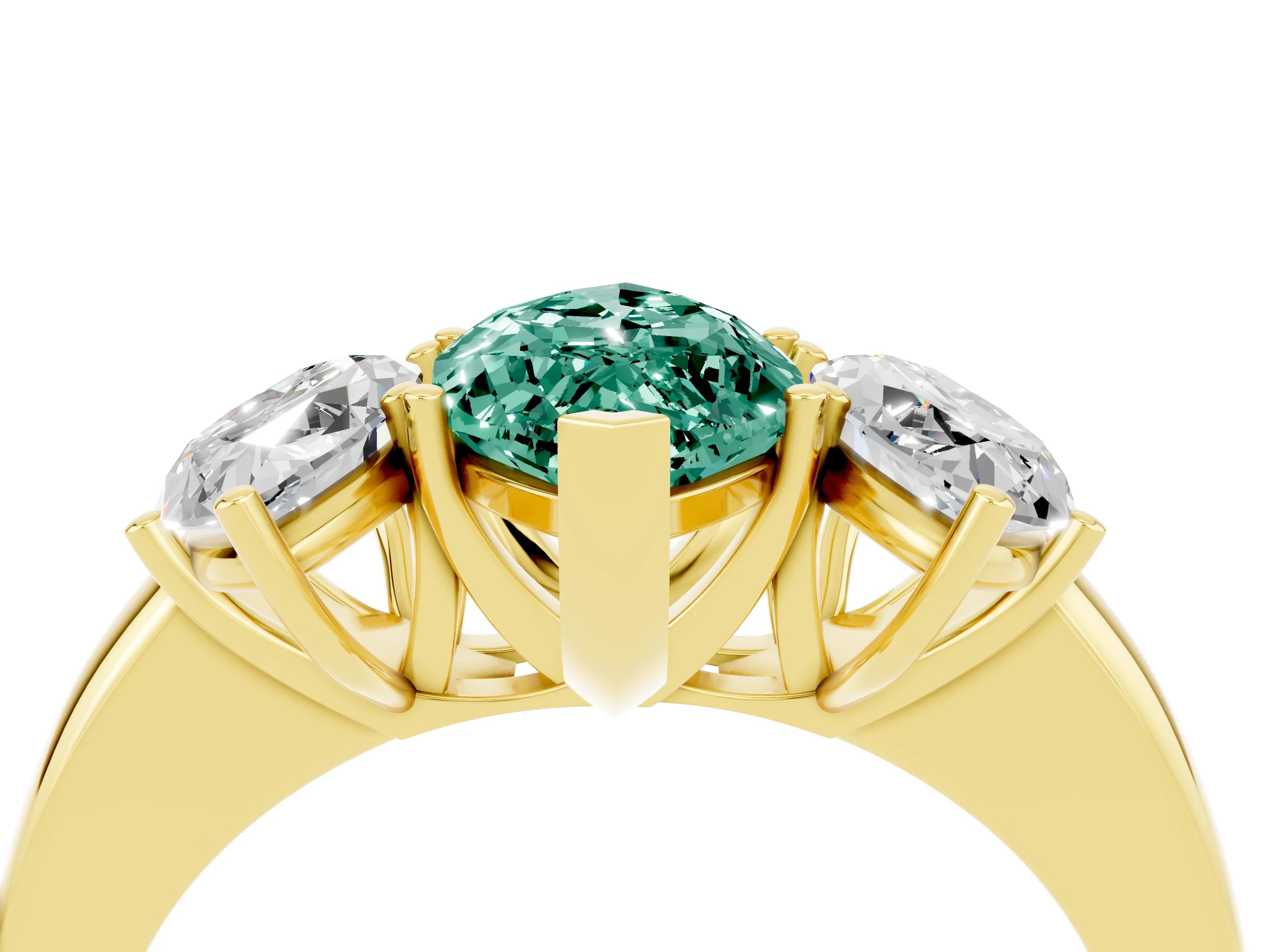 Yellow gold Marquise Cut Green Sapphire Three-Stone Ring with Four-Prong Setting and Classic Band_4