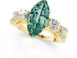 Yellow gold Marquise Cut Green Sapphire Three-Stone Ring with Pavé Split Shank and Four-Prong Setting_13