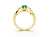 Yellow gold Marquise Cut Green Sapphire Three-Stone Ring with Pavé Split Shank and Four-Prong Setting_15
