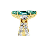 Yellow gold Marquise Cut Green Sapphire Three-Stone Ring with Pavé Split Shank and Four-Prong Setting_17