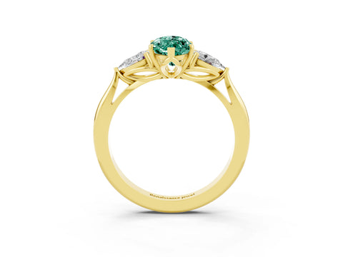 Yellow gold Marquise Cut Green Sapphire Three-Stone Ring with Pear Side Stones and Four-Prong Setting_15