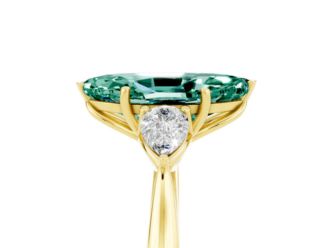 Yellow gold Marquise Cut Green Sapphire Three-Stone Ring with Pear Side Stones and Four-Prong Setting_17