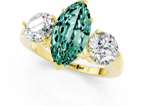 Yellow gold Marquise Cut Green Sapphire Three-Stone Ring with Prong Setting and Classic Band_1