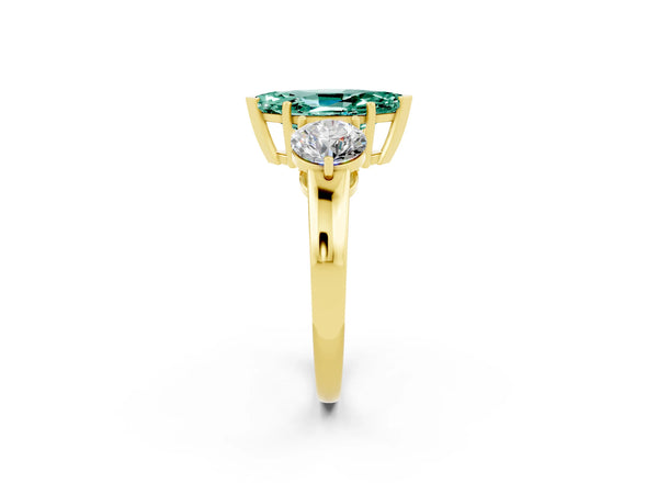 Yellow gold Marquise Cut Green Sapphire Three-Stone Ring with Prong Setting and Classic Band