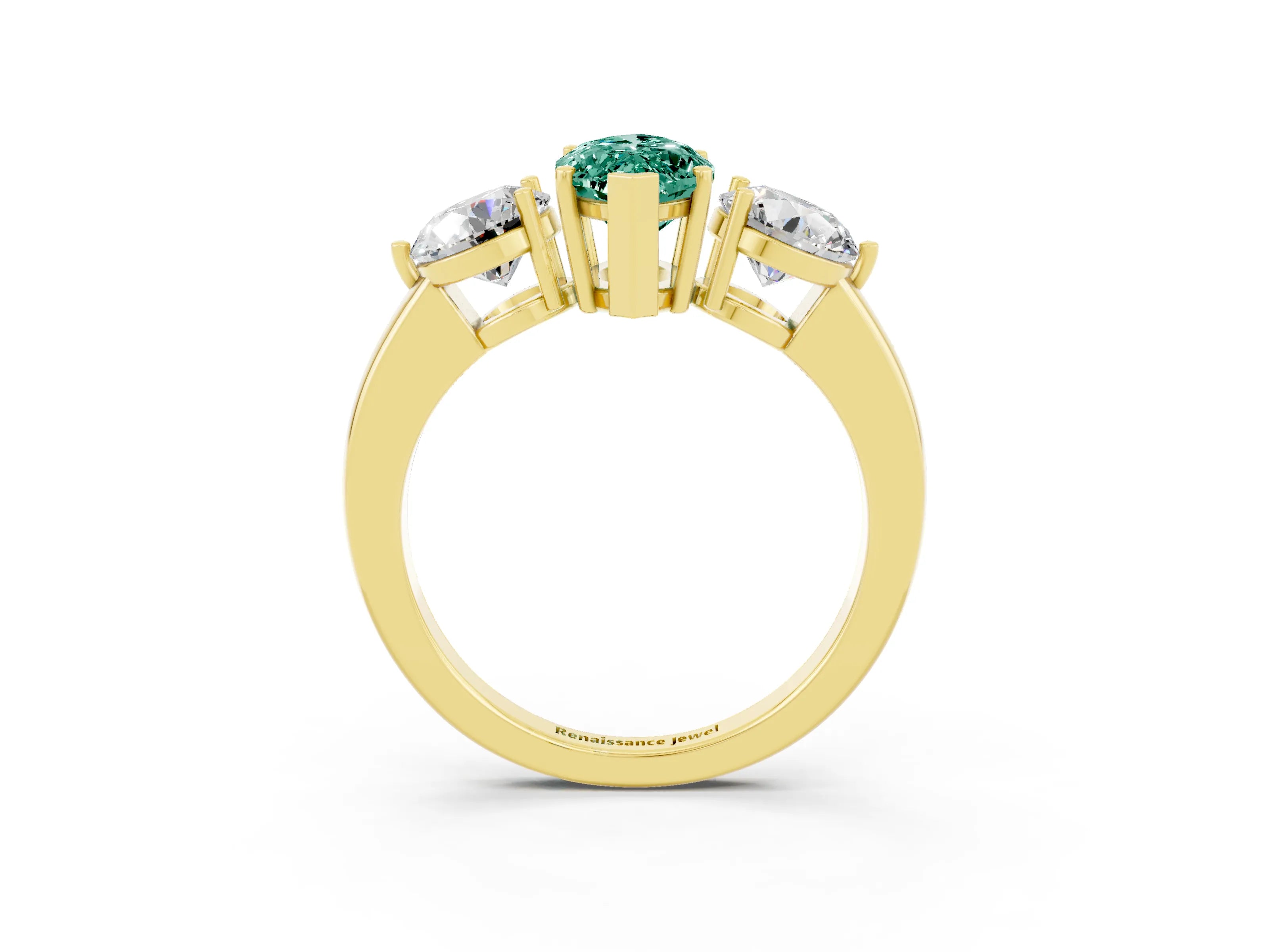 Yellow gold Marquise Cut Green Sapphire Three-Stone Ring with Prong Setting and Classic Band_3