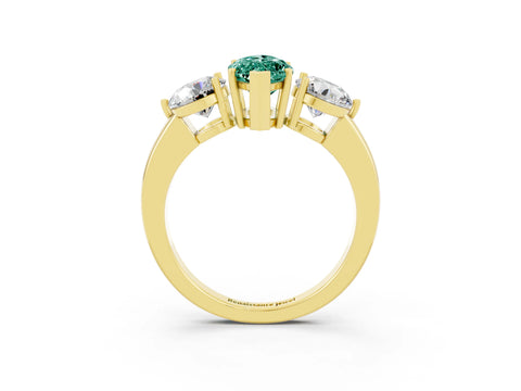 Yellow gold Marquise Cut Green Sapphire Three-Stone Ring with Prong Setting and Classic Band_3