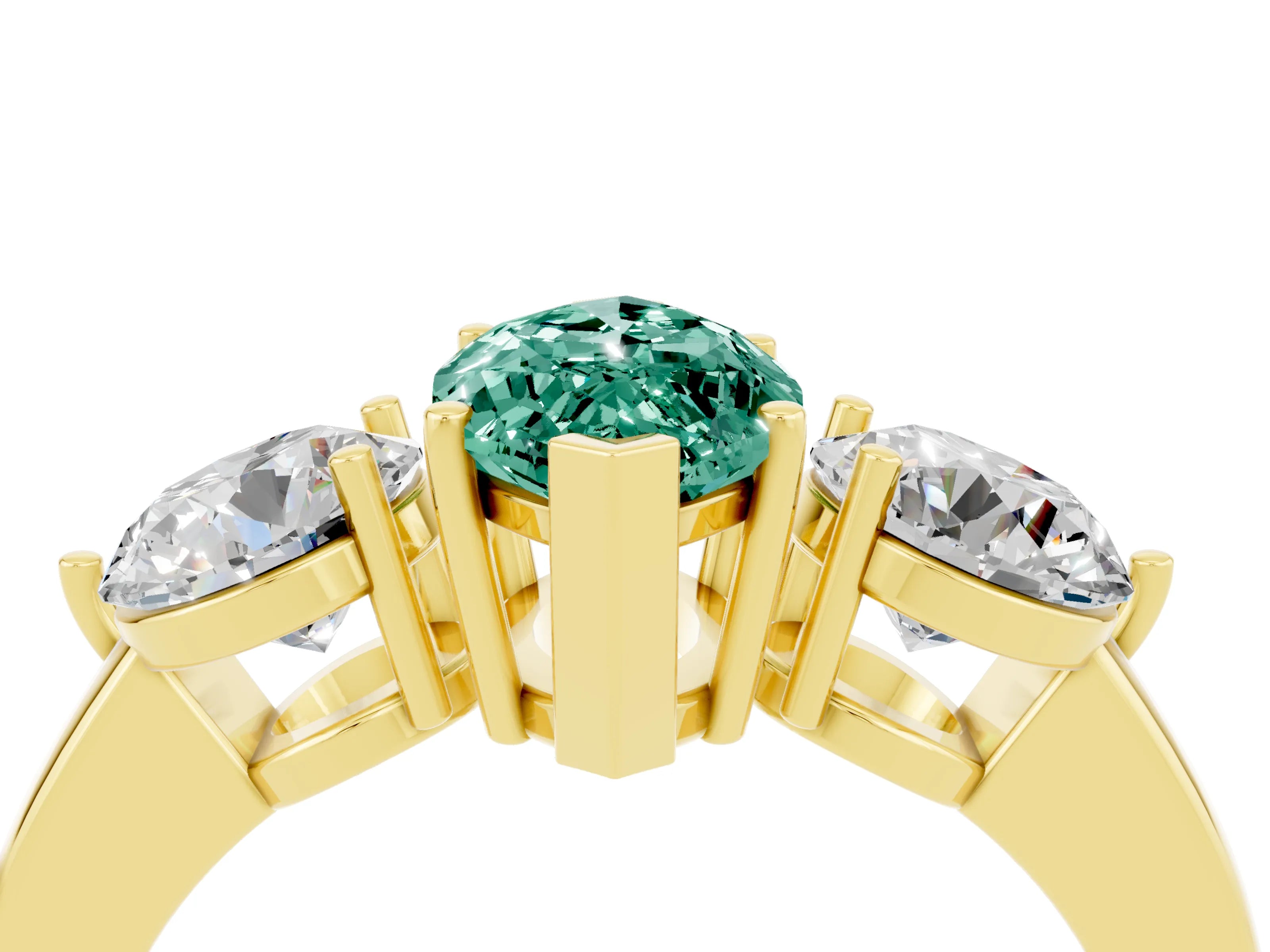 Yellow gold Marquise Cut Green Sapphire Three-Stone Ring with Prong Setting and Classic Band_4