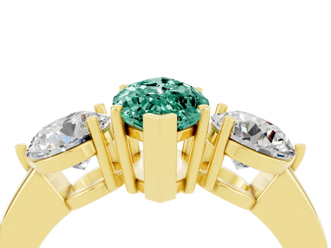 Yellow gold Marquise Cut Green Sapphire Three-Stone Ring with Prong Setting and Classic Band_4