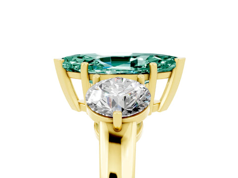 Yellow gold Marquise Cut Green Sapphire Three-Stone Ring with Prong Setting and Classic Band_5