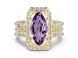 Yellow gold Marquise Cut Halo Amethyst Ring with Split Shank and Four-Prong Setting