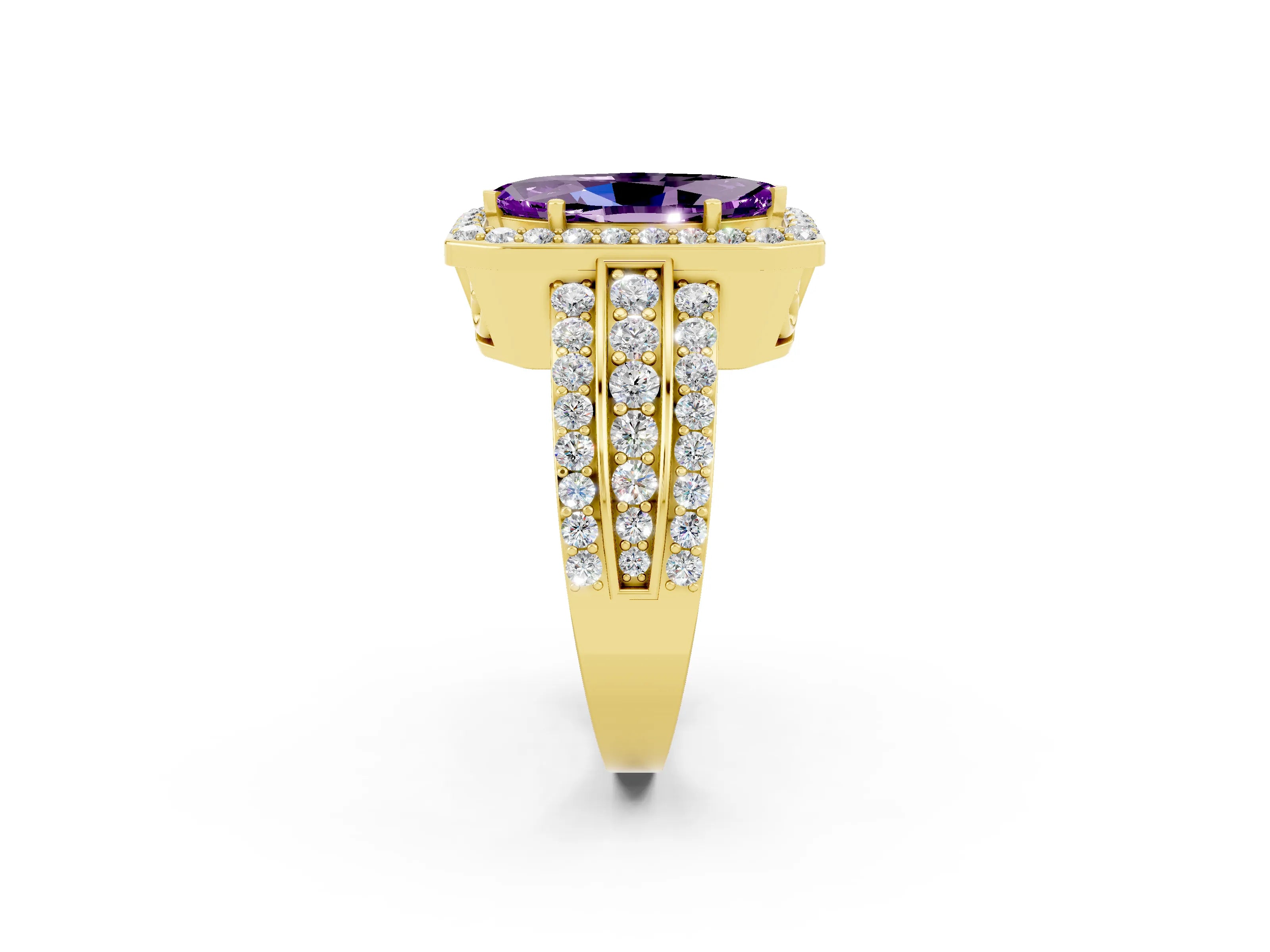 Yellow gold Marquise Cut Halo Amethyst Ring with Split Shank and Four-Prong Setting_2