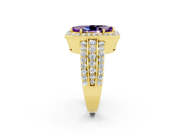Yellow gold Marquise Cut Halo Amethyst Ring with Round  Split Shank and Prong Setting