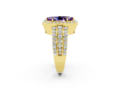 Yellow gold Marquise Cut Halo Amethyst Ring with Split Shank and Four-Prong Setting_2