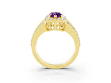 Yellow gold Marquise Cut Halo Amethyst Ring with Split Shank and Four-Prong Setting_3