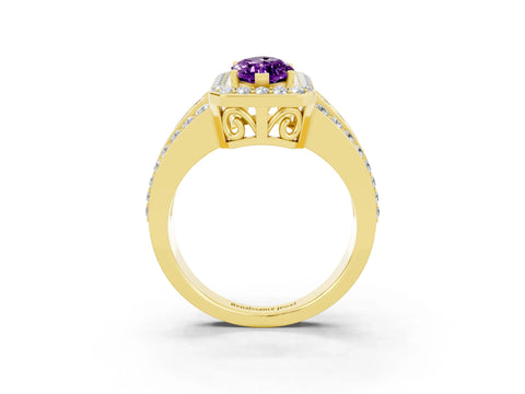 Yellow gold Marquise Cut Halo Amethyst Ring with Split Shank and Four-Prong Setting_3