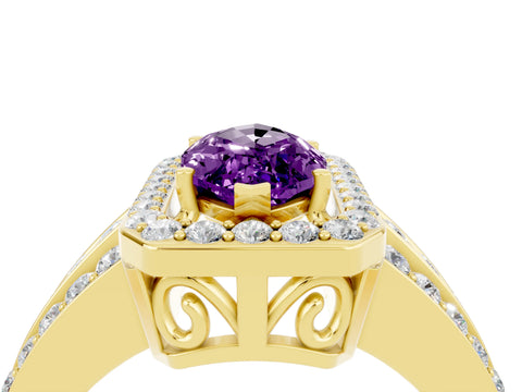 Yellow gold Marquise Cut Halo Amethyst Ring with Split Shank and Four-Prong Setting_4
