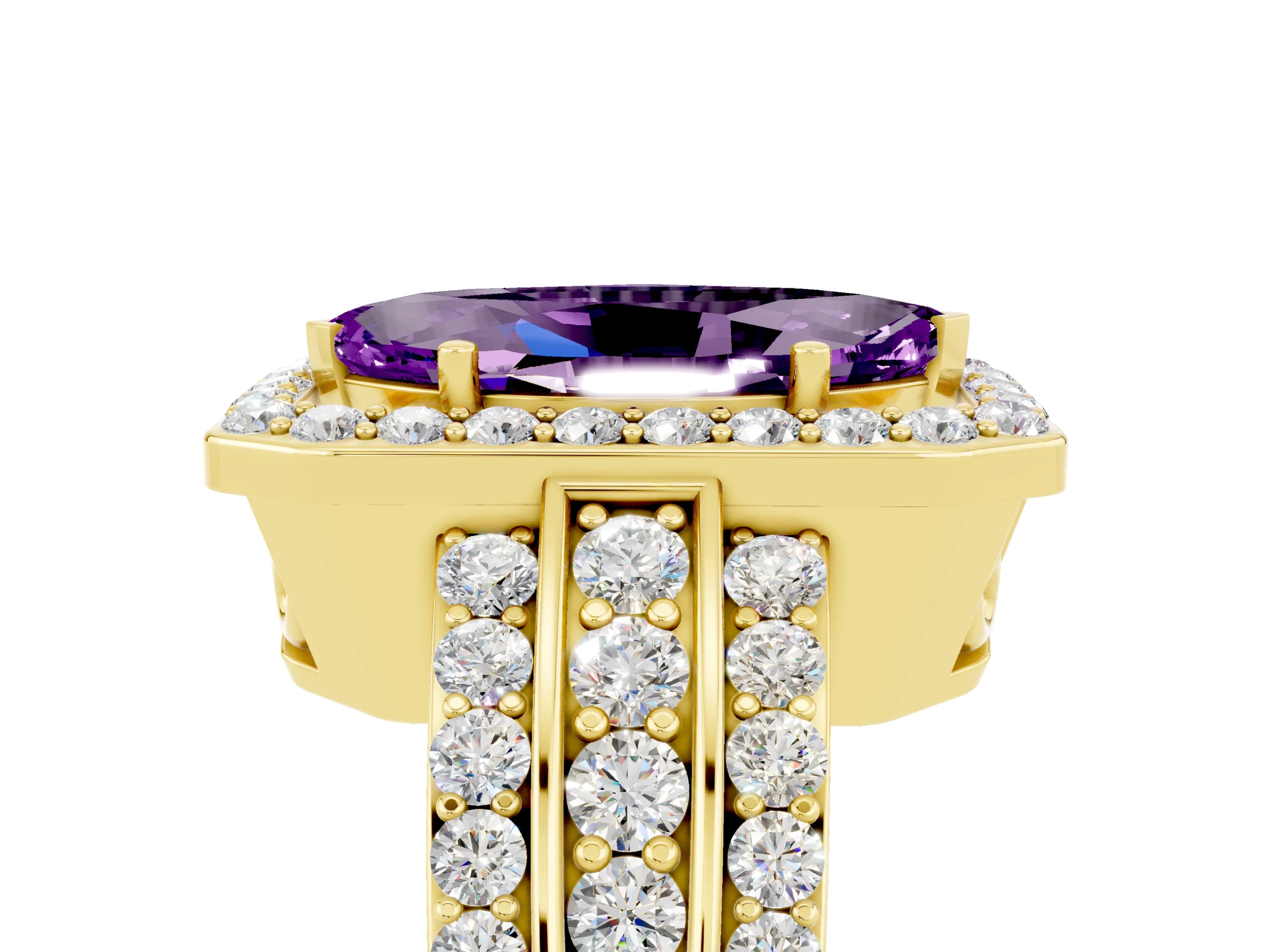 Yellow gold Marquise Cut Halo Amethyst Ring with Split Shank and Four-Prong Setting_5