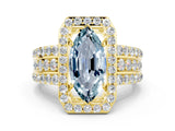 Yellow gold Marquise Cut Halo Aquamarine Ring with Split Shank and Four-Prong Setting