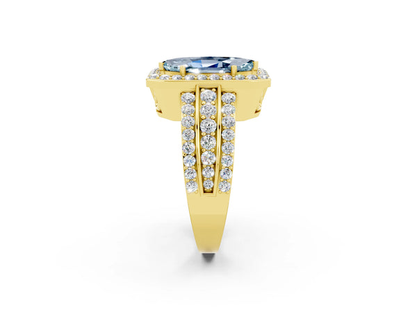 Yellow gold Marquise Cut Halo Aquamarine Ring with Round  Split Shank and Prong Setting