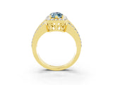Yellow gold Marquise Cut Halo Aquamarine Ring with Split Shank and Four-Prong Setting_3