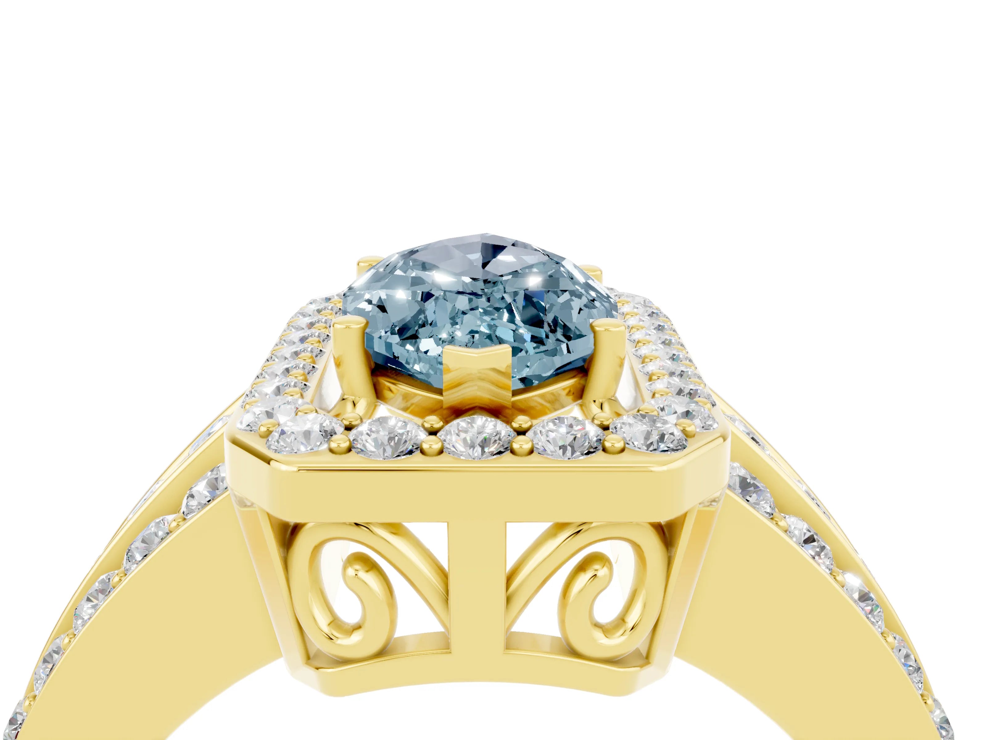 Yellow gold Marquise Cut Halo Aquamarine Ring with Split Shank and Four-Prong Setting_4