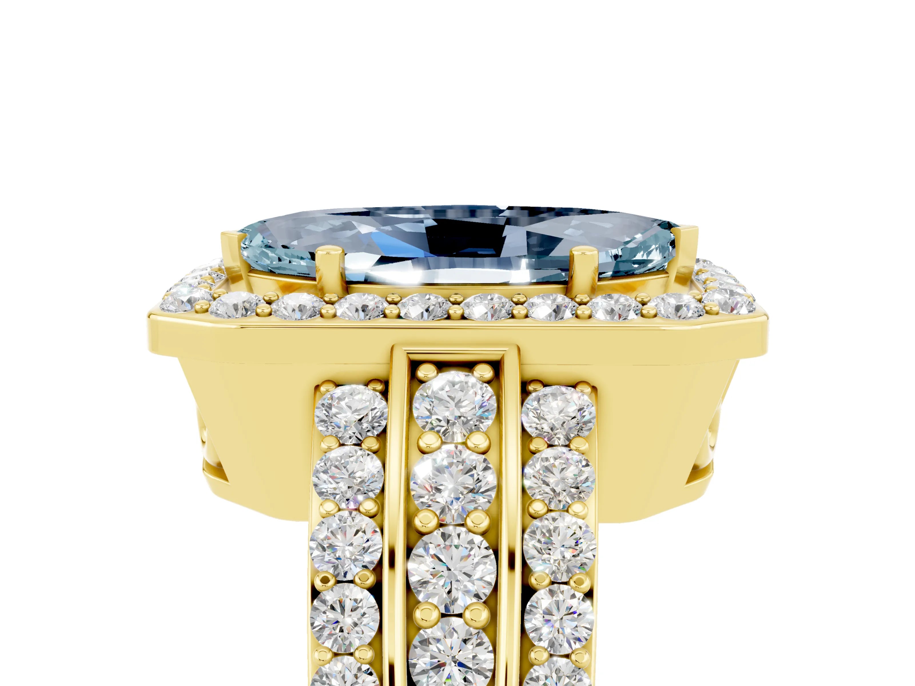 Yellow gold Marquise Cut Halo Aquamarine Ring with Split Shank and Four-Prong Setting_5
