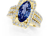 Yellow gold Marquise Cut Halo Blue Sapphire Ring with Split Shank and Four-Prong Setting_1