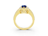 Yellow gold Marquise Cut Halo Blue Sapphire Ring with Split Shank and Four-Prong Setting_3