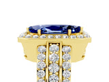 Yellow gold Marquise Cut Halo Blue Sapphire Ring with Split Shank and Four-Prong Setting_5