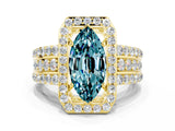 Yellow gold Marquise Cut Halo Blue Topaz Ring with Split Shank and Four-Prong Setting