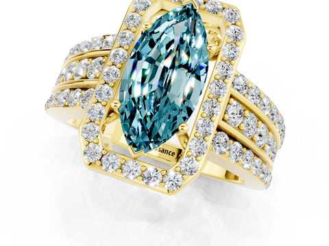 Yellow gold Marquise Cut Halo Blue Topaz Ring with Split Shank and Four-Prong Setting_1