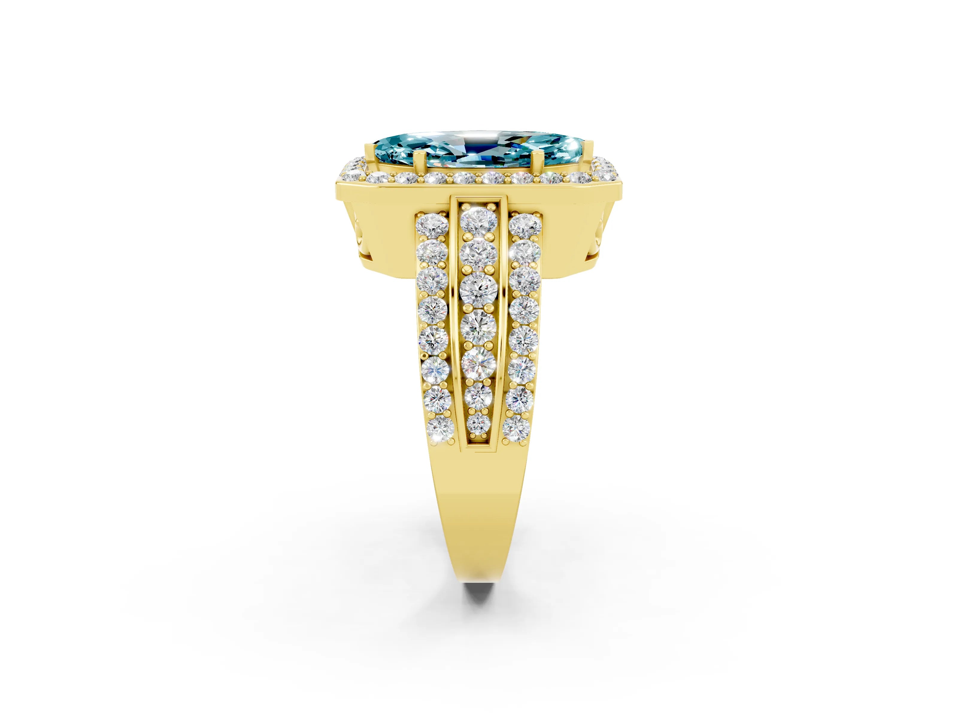 Yellow gold Marquise Cut Halo Blue Topaz Ring with Split Shank and Four-Prong Setting_2