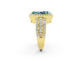 Yellow gold Marquise Cut Halo Blue Topaz Ring with Split Shank and Four-Prong Setting_2