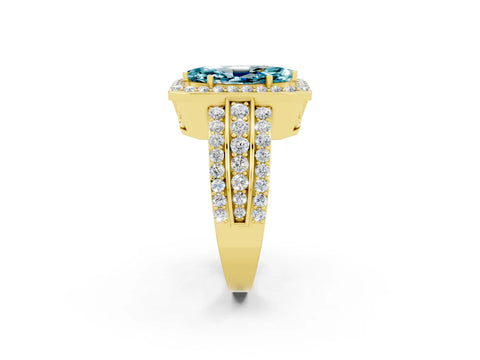 Yellow gold Marquise Cut Halo Blue Topaz Ring with Split Shank and Four-Prong Setting_2
