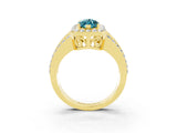 Yellow gold Marquise Cut Halo Blue Topaz Ring with Split Shank and Four-Prong Setting_3