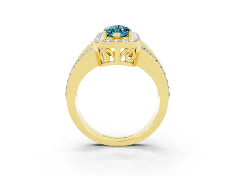Yellow gold Marquise Cut Halo Blue Topaz Ring with Split Shank and Four-Prong Setting_3