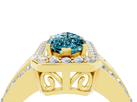 Yellow gold Marquise Cut Halo Blue Topaz Ring with Split Shank and Four-Prong Setting_4