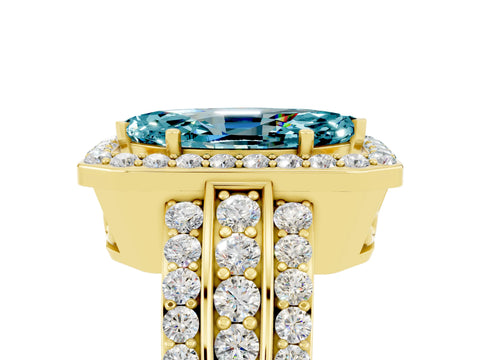 Yellow gold Marquise Cut Halo Blue Topaz Ring with Split Shank and Four-Prong Setting_5