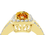Yellow gold Marquise Cut Halo Citrine Ring with Split Shank and Four-Prong Setting_4