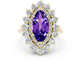 Yellow gold Marquise Cut Halo Cluster Diamond Ring with Pave Band and Four-Prong Setting_12