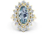 Yellow gold Marquise Cut Halo Cluster Diamond Ring with Pave Band and Four-Prong Setting_12