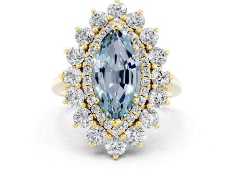 Yellow gold Marquise Cut Halo Cluster Diamond Ring with Pave Band and Four-Prong Setting_12